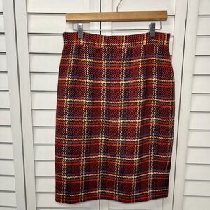 Les Copains Vintage 100% Pure Virgin Wool Plaid Pencil Skirt Size 44 (US Size 8)